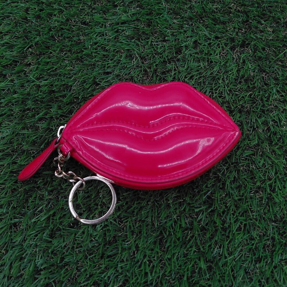 Victoria's Secret Red  Pucker Lip Zip Keychain Coin Purse